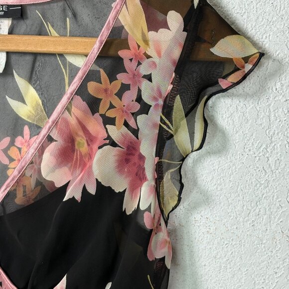 90s Rampage Babydoll Dress Sz 9 Whimsigoth Floral Sheer Asymmetrical Hem Fairy - Picture 12 of 13